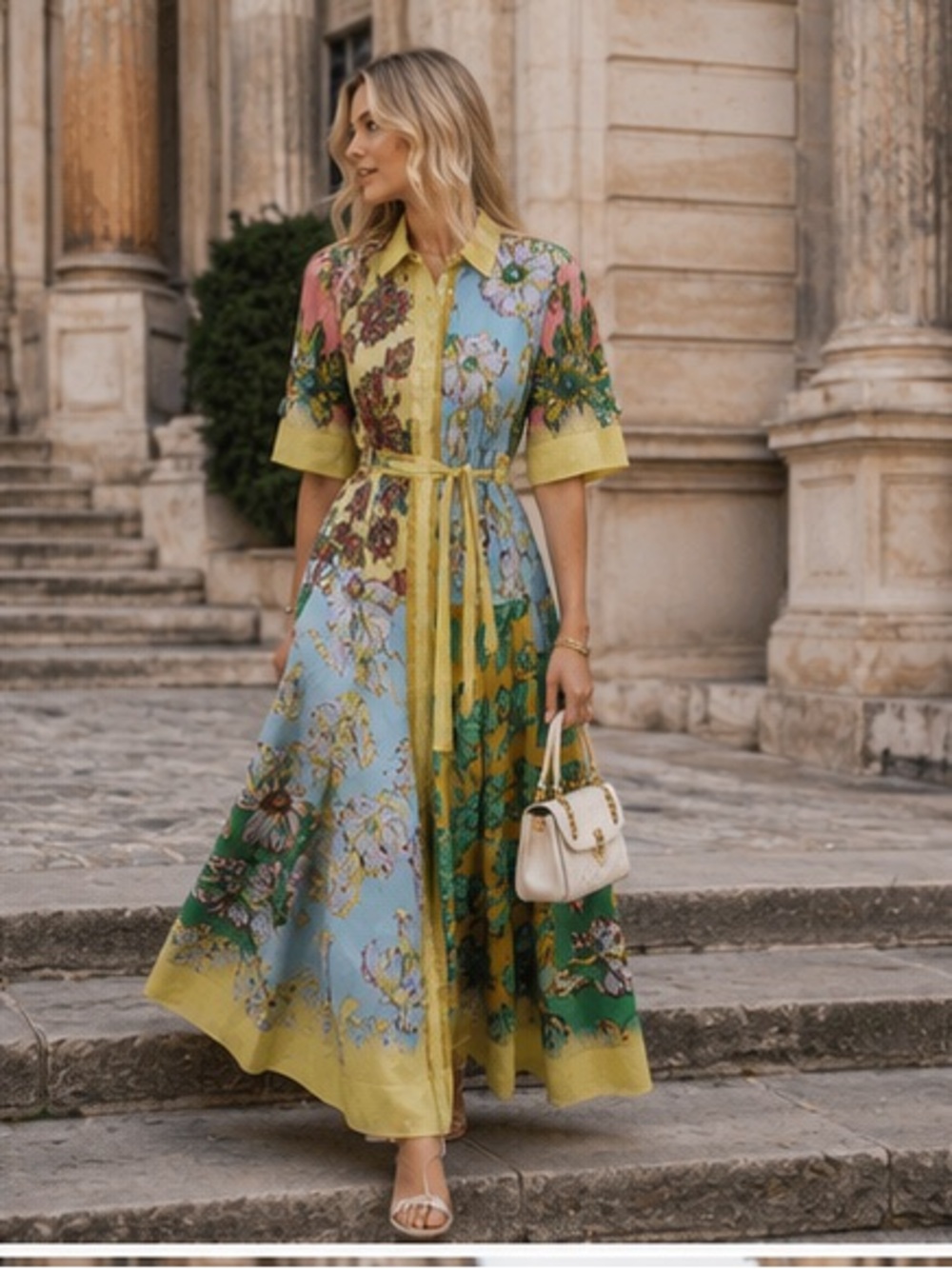 Alemais Yellow and Green Floral Patchwork Maxi Dress